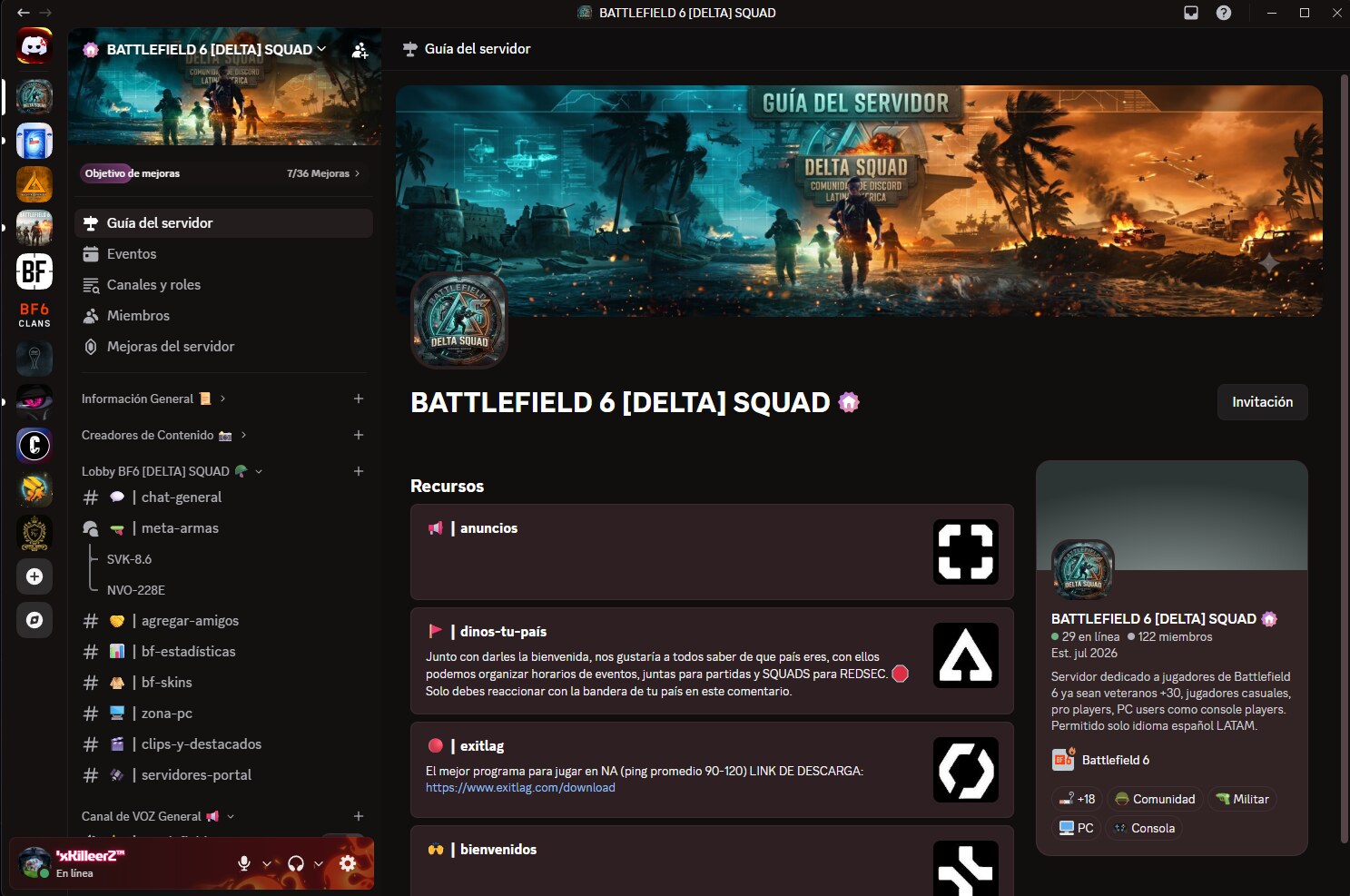 Guía del servidor Delta Squad en Discord