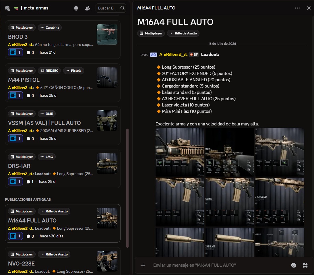 Loadout meta del M16A4 Full Auto compartido en el foro del servidor