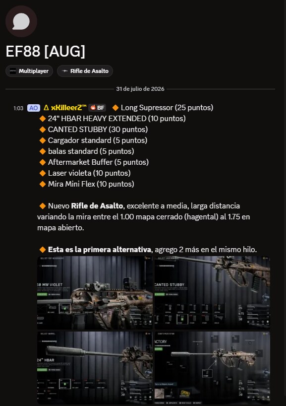 Detalle de configuración de arma EF88 con accesorios